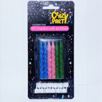 12 Birthday Spiral Glitter Candles With Holders