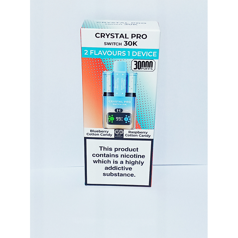 CRYTSAL-BLUEBERRY-COTTON-CANDY Crystal Pro Switch 30k Puffs-2 Flavours 1 Device – Blueberry Cotton Candy + Raspberry Cotton Candy - Image 1